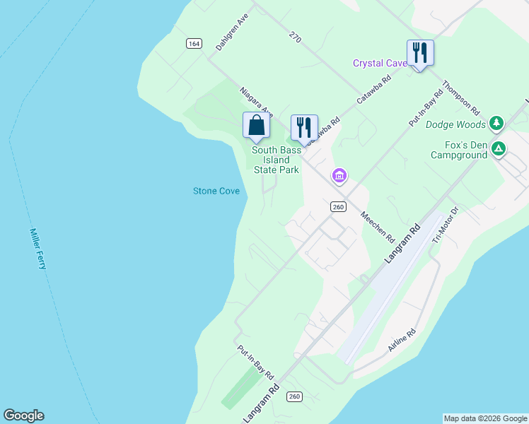 map of restaurants, bars, coffee shops, grocery stores, and more near 1599 Angelrest Drive in Put-in-Bay