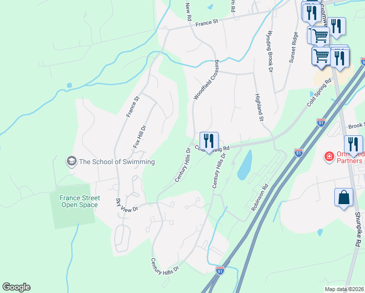 map of restaurants, bars, coffee shops, grocery stores, and more near 407 Water Course Row in Rocky Hill