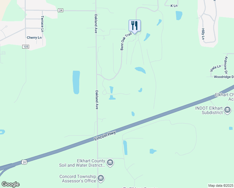 map of restaurants, bars, coffee shops, grocery stores, and more near 3965 Doral Lane in Elkhart