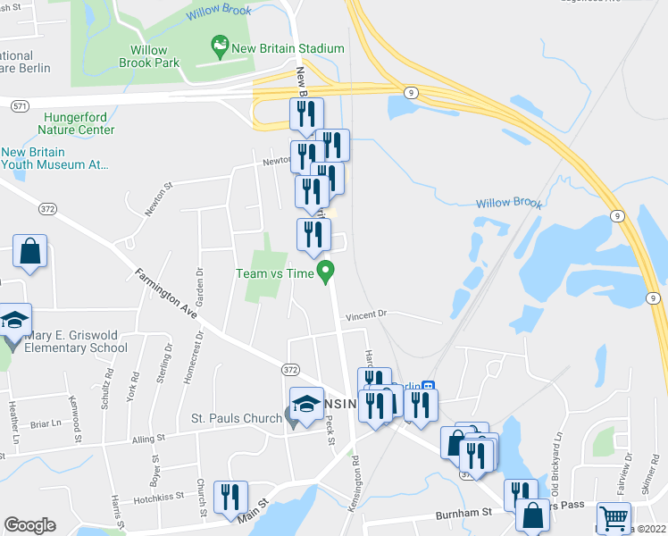 map of restaurants, bars, coffee shops, grocery stores, and more near 319 Connecticut 71 in Berlin
