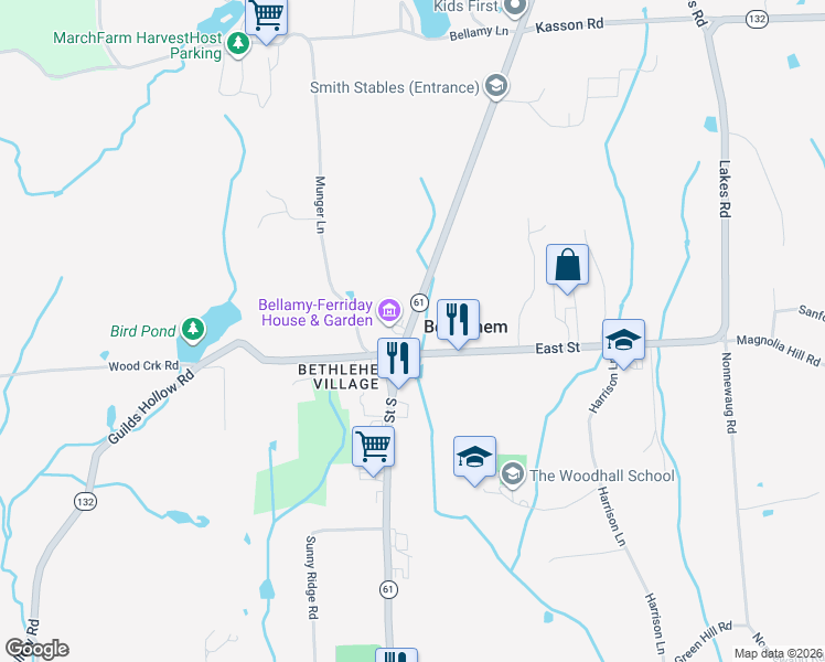 map of restaurants, bars, coffee shops, grocery stores, and more near 12 Main Street North in Bethlehem
