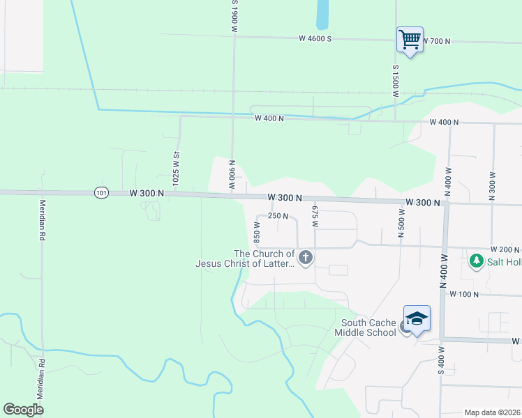 map of restaurants, bars, coffee shops, grocery stores, and more near 840 250 North in Hyrum