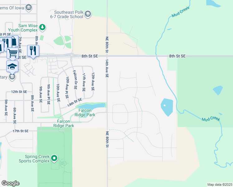 map of restaurants, bars, coffee shops, grocery stores, and more near 1418 12th Street South East in Altoona