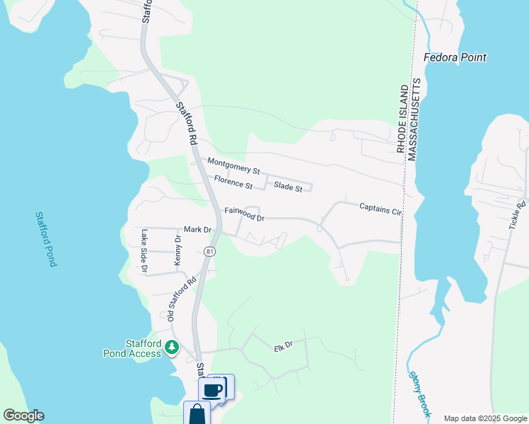 map of restaurants, bars, coffee shops, grocery stores, and more near 83 Fairwood Drive in Tiverton
