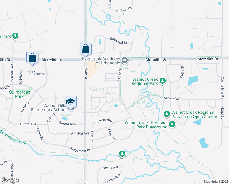 map of restaurants, bars, coffee shops, grocery stores, and more near 4241 153rd Street in Urbandale