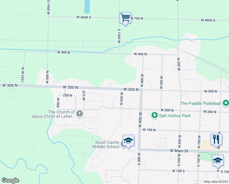 map of restaurants, bars, coffee shops, grocery stores, and more near 535 West 300 North in Hyrum