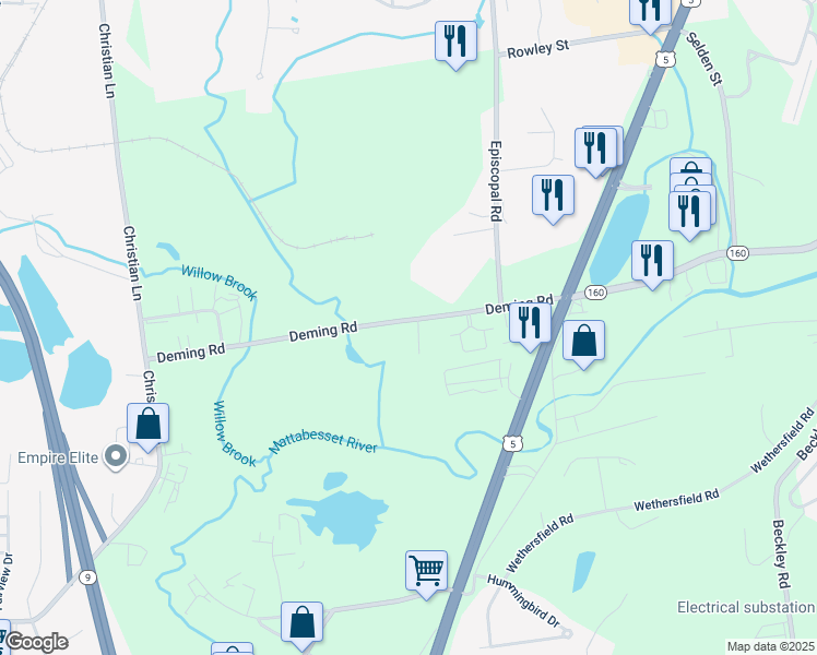 map of restaurants, bars, coffee shops, grocery stores, and more near 272 Deming Road in Berlin