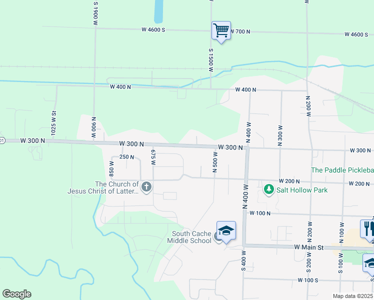 map of restaurants, bars, coffee shops, grocery stores, and more near 587 West 300 North in Hyrum