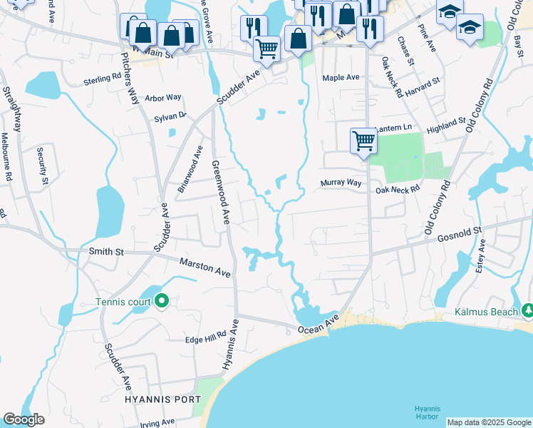 map of restaurants, bars, coffee shops, grocery stores, and more near 37 Fiddlers Circle in Barnstable