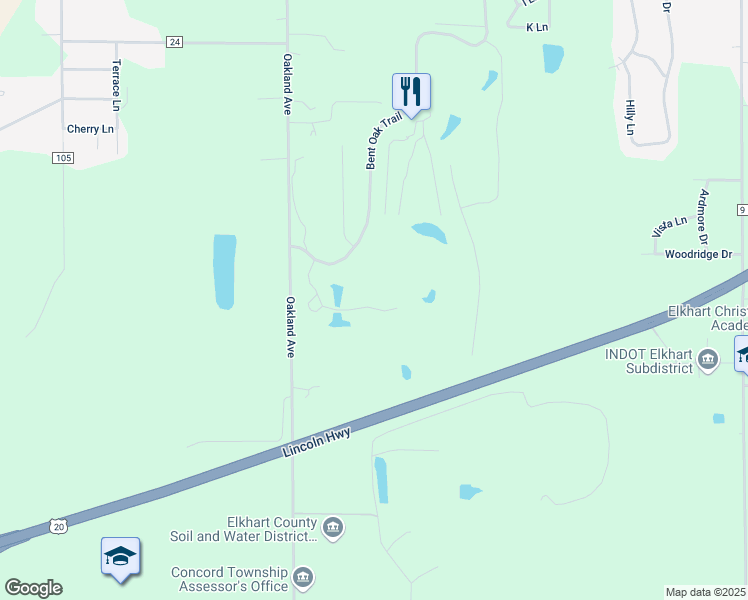 map of restaurants, bars, coffee shops, grocery stores, and more near 3965-3999 Doral Lane in Elkhart
