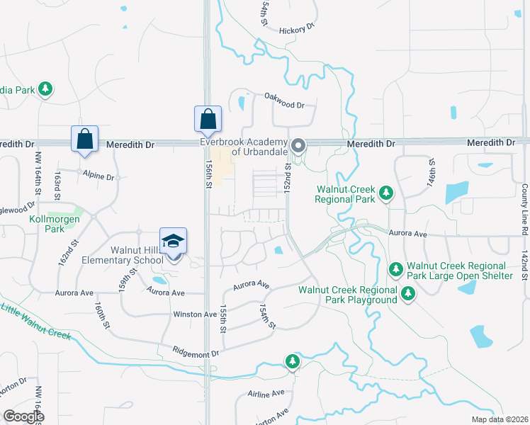 map of restaurants, bars, coffee shops, grocery stores, and more near 4241 153rd Street in Urbandale