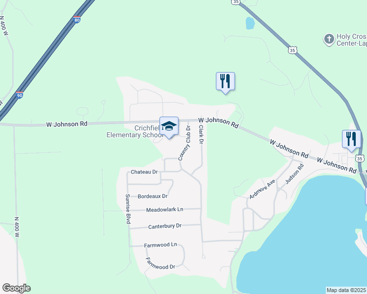 map of restaurants, bars, coffee shops, grocery stores, and more near 301-315 Kowal Dr in La Porte