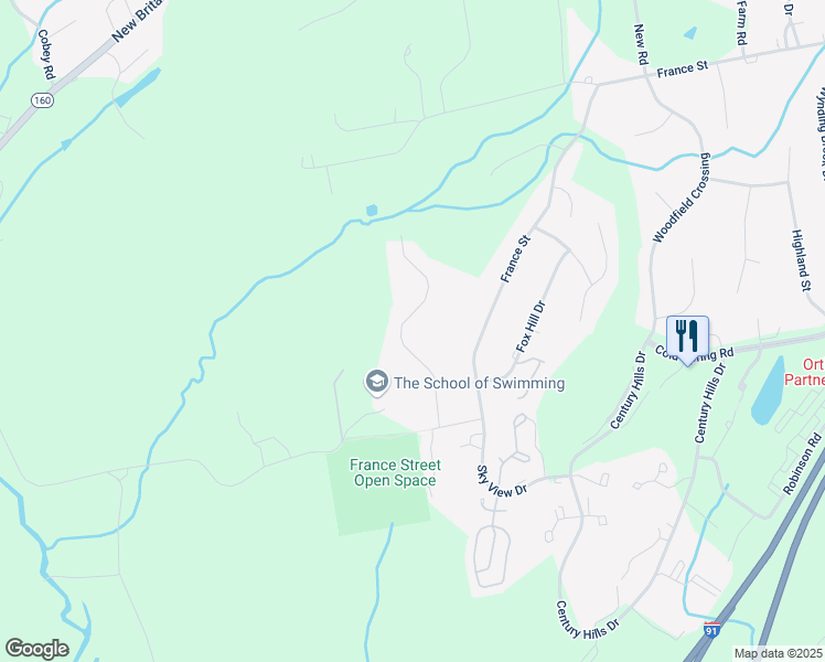map of restaurants, bars, coffee shops, grocery stores, and more near 81 Speno Ridge in Rocky Hill