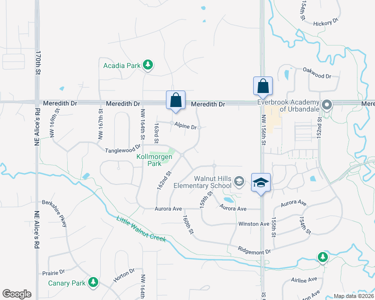 map of restaurants, bars, coffee shops, grocery stores, and more near 16203 Walnut Hills Drive in Urbandale