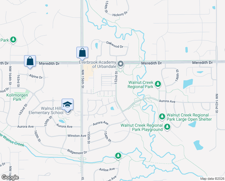 map of restaurants, bars, coffee shops, grocery stores, and more near 15200 Greenbelt Drive in Urbandale