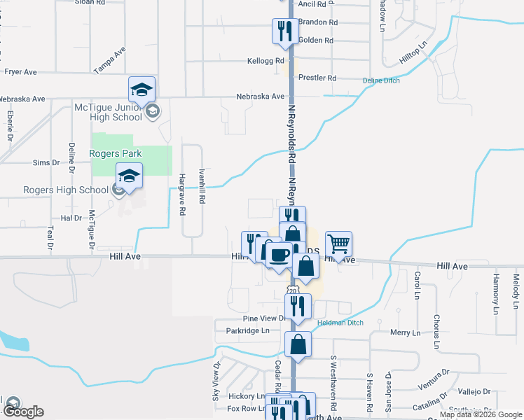 map of restaurants, bars, coffee shops, grocery stores, and more near 5252 Glencrag Way in Toledo
