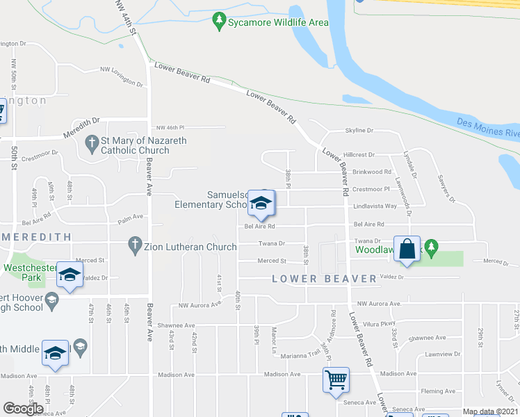 map of restaurants, bars, coffee shops, grocery stores, and more near 3929 Bel Aire Road in Des Moines