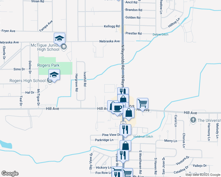 map of restaurants, bars, coffee shops, grocery stores, and more near 5252 Glencrag Way in Toledo