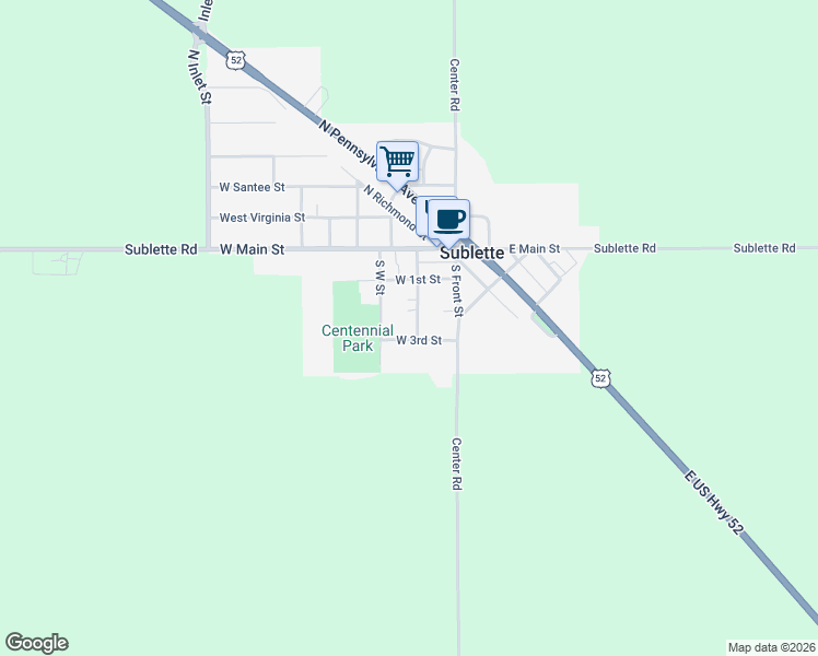 map of restaurants, bars, coffee shops, grocery stores, and more near 206 South John Street in Sublette