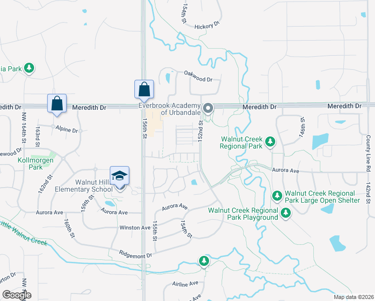 map of restaurants, bars, coffee shops, grocery stores, and more near 15200 Greenbelt Drive in Urbandale