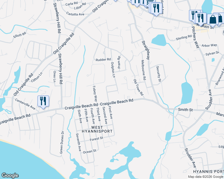 map of restaurants, bars, coffee shops, grocery stores, and more near 81 Isalene Road in Barnstable