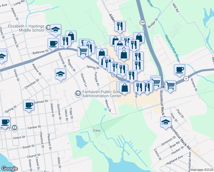 map of restaurants, bars, coffee shops, grocery stores, and more near in Fairhaven