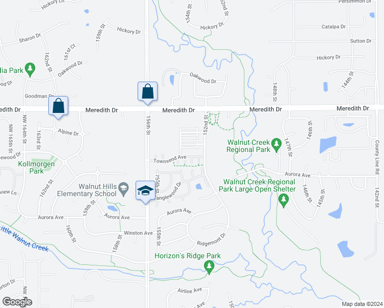 map of restaurants, bars, coffee shops, grocery stores, and more near 15215 Townsend Avenue in Urbandale