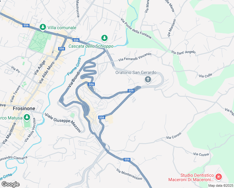 map of restaurants, bars, coffee shops, grocery stores, and more near Via Paleario Aonio in Frosinone