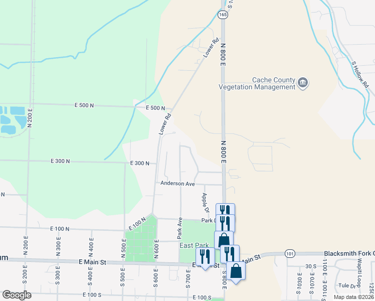 map of restaurants, bars, coffee shops, grocery stores, and more near 355 Scenic View Drive in Hyrum