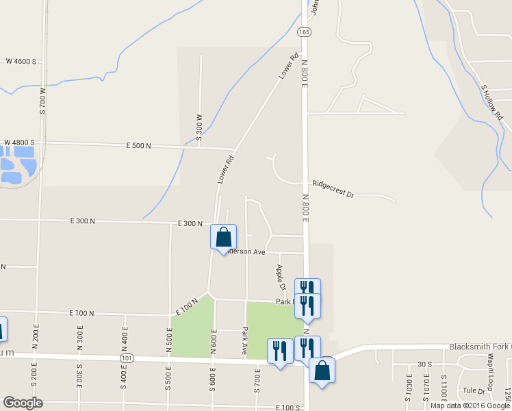 map of restaurants, bars, coffee shops, grocery stores, and more near 355 Scenic View Drive in Hyrum