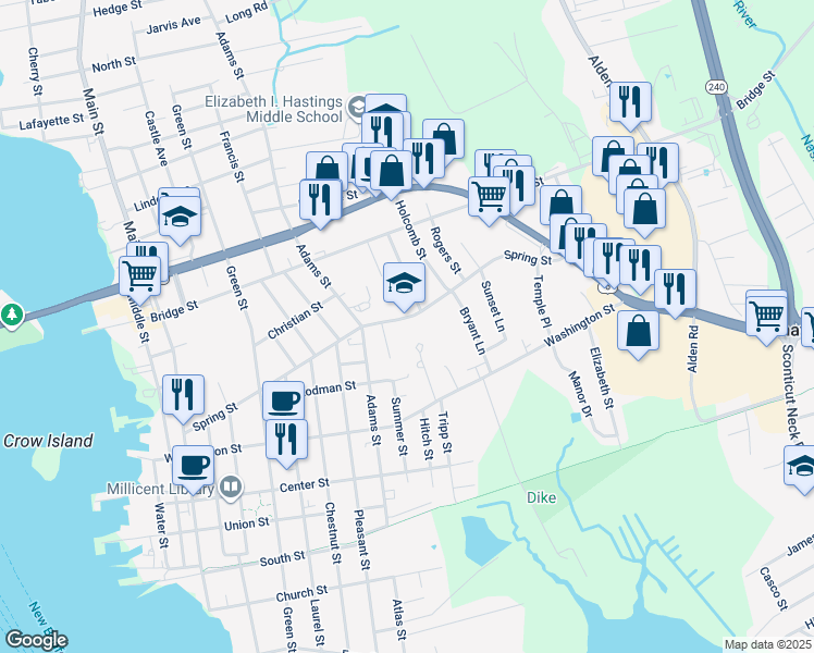 map of restaurants, bars, coffee shops, grocery stores, and more near 1 Homestead Avenue in Fairhaven