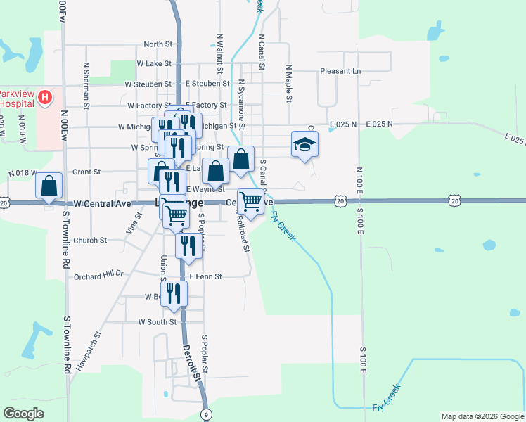 map of restaurants, bars, coffee shops, grocery stores, and more near 412 Central Avenue in LaGrange