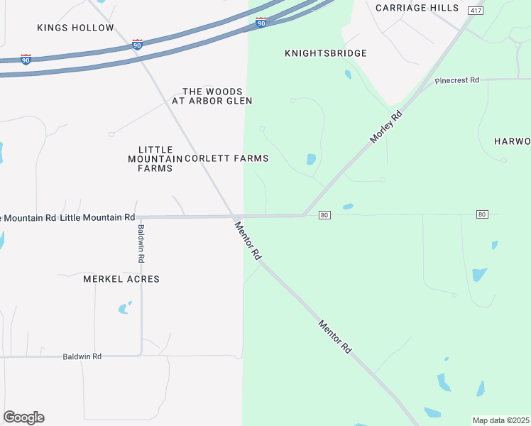 map of restaurants, bars, coffee shops, grocery stores, and more near 9665 Little Mountain Road in Mentor