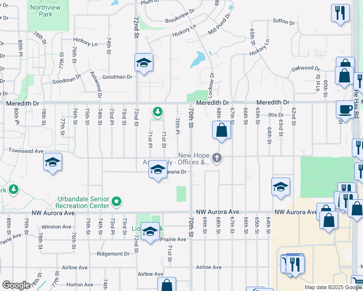 map of restaurants, bars, coffee shops, grocery stores, and more near 4420 70th Street in Urbandale