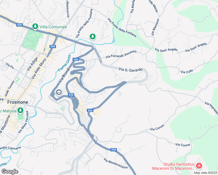 map of restaurants, bars, coffee shops, grocery stores, and more near Via Paleario Aonio in Frosinone