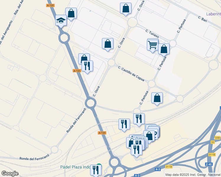 map of restaurants, bars, coffee shops, grocery stores, and more near in Zaragoza