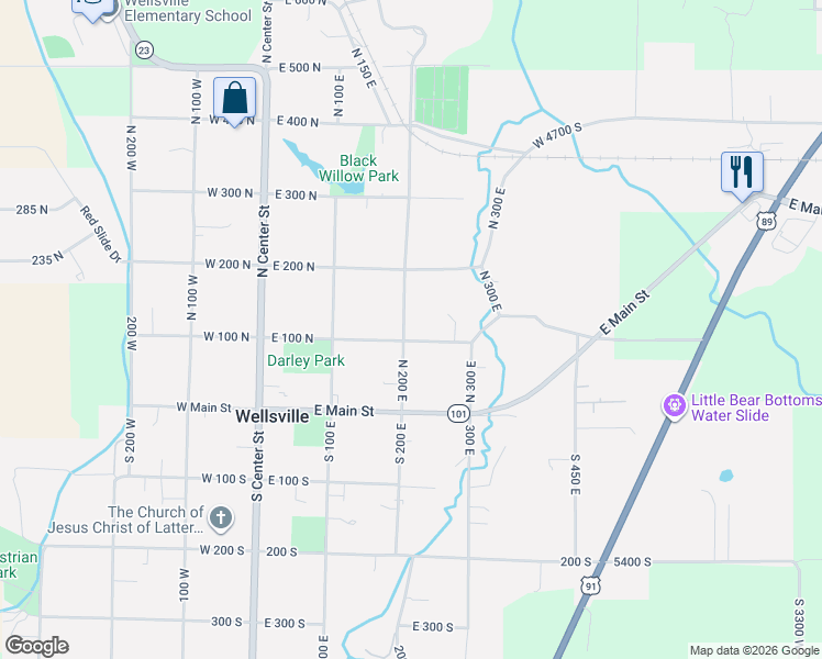map of restaurants, bars, coffee shops, grocery stores, and more near 112 North 200 East in Wellsville