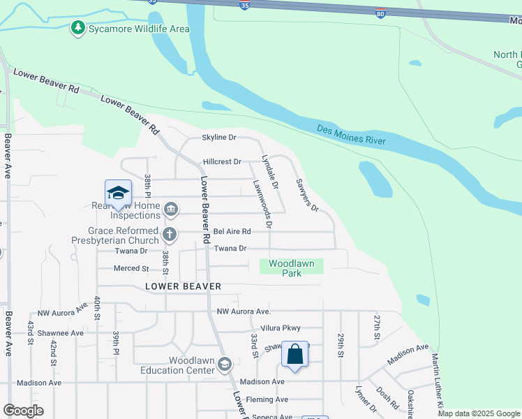 map of restaurants, bars, coffee shops, grocery stores, and more near 3206 Crestmoor Place in Des Moines