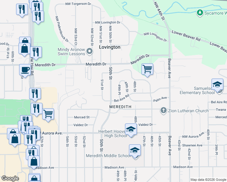 map of restaurants, bars, coffee shops, grocery stores, and more near 4528 49th Place in Des Moines