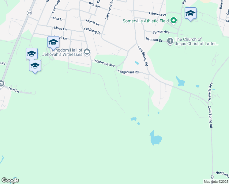 map of restaurants, bars, coffee shops, grocery stores, and more near 19 Richmond Avenue in Monticello
