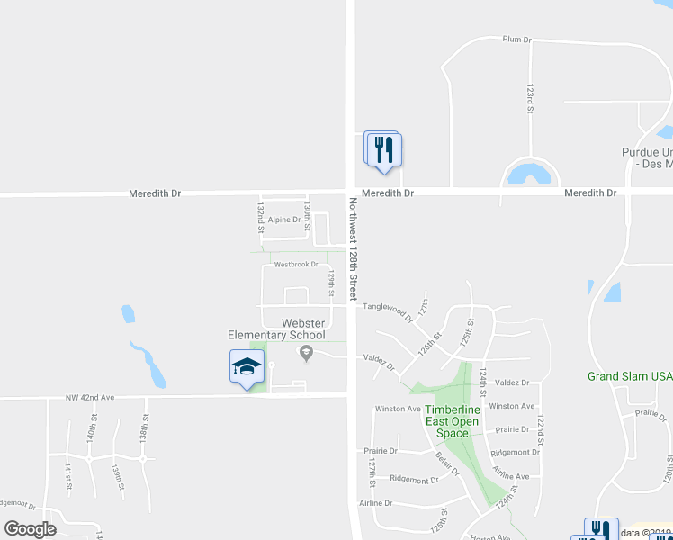 map of restaurants, bars, coffee shops, grocery stores, and more near 4327 129th Street in Urbandale