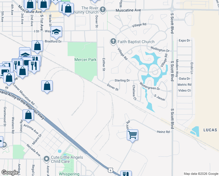 map of restaurants, bars, coffee shops, grocery stores, and more near 1721 Dover St in Iowa City