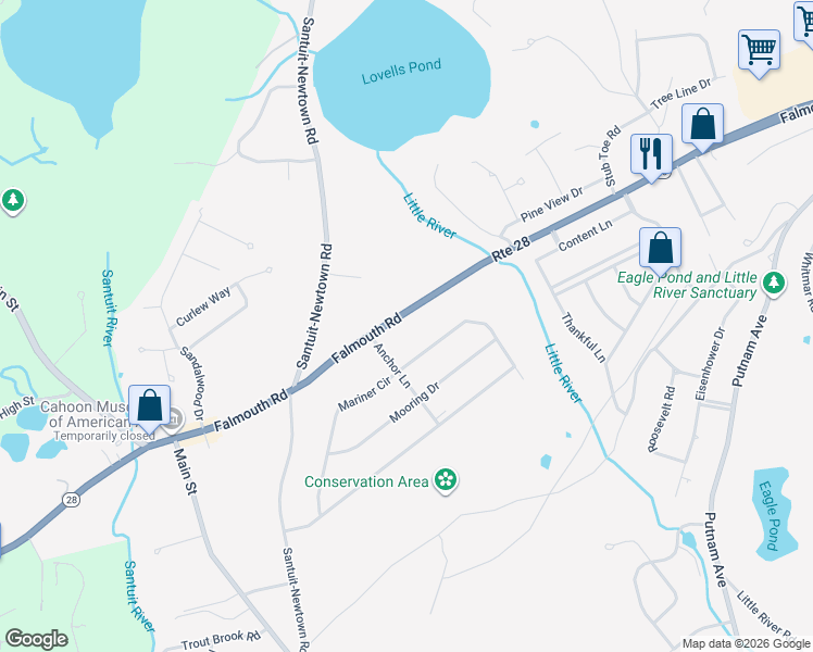 map of restaurants, bars, coffee shops, grocery stores, and more near 4395 Falmouth Road in Barnstable