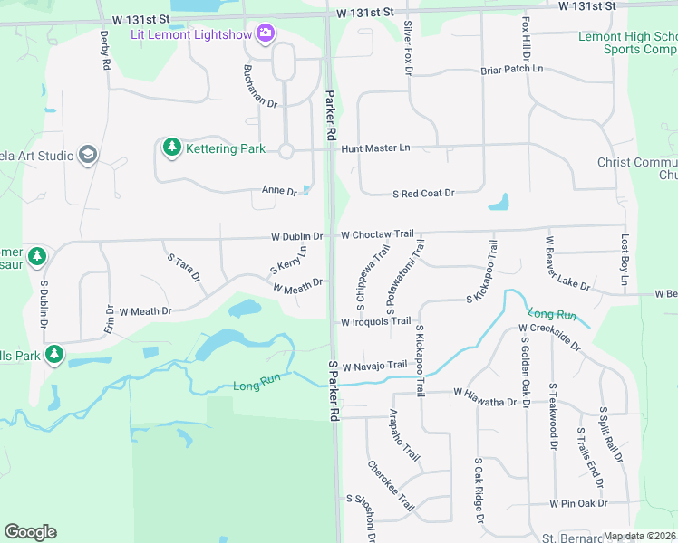 map of restaurants, bars, coffee shops, grocery stores, and more near 13609 South Parker Road in Lockport