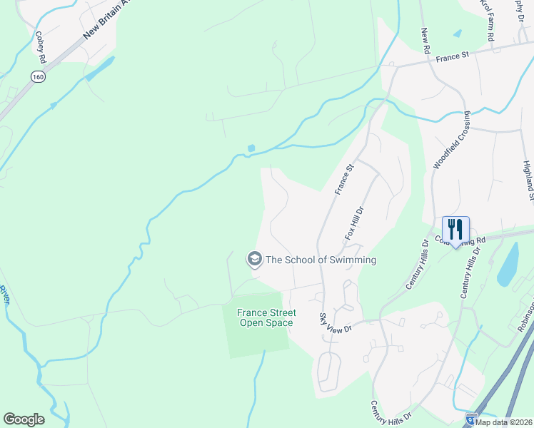 map of restaurants, bars, coffee shops, grocery stores, and more near 124 Speno Ridge in Rocky Hill