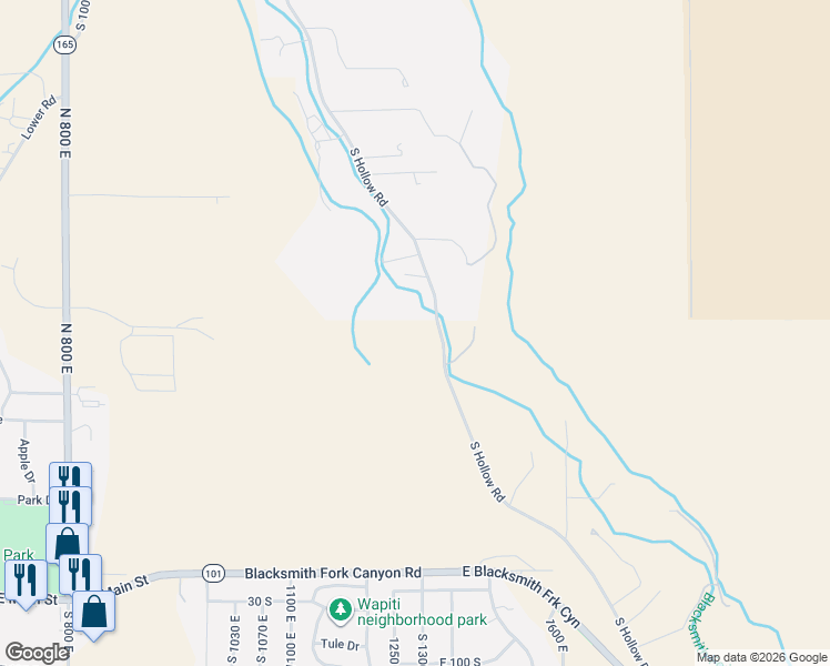 map of restaurants, bars, coffee shops, grocery stores, and more near 5025 South Hollow Road in Logan