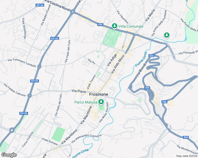 map of restaurants, bars, coffee shops, grocery stores, and more near 37 Via Arno in Frosinone