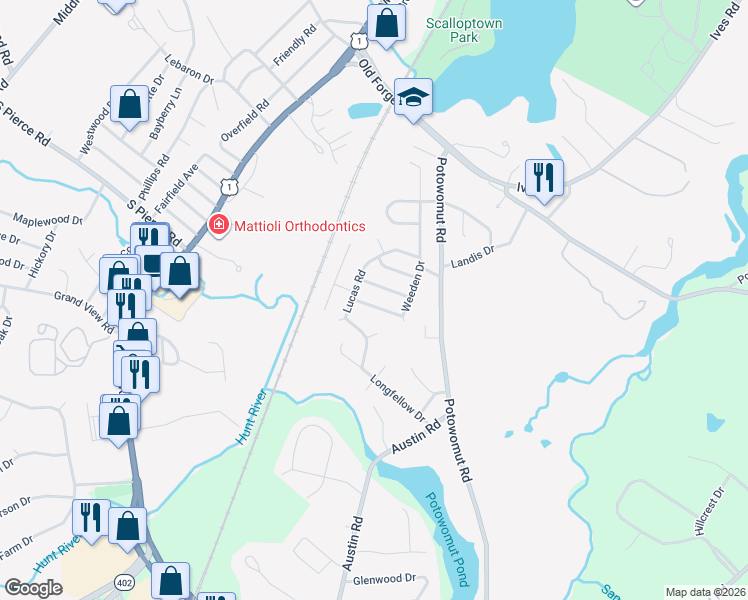 map of restaurants, bars, coffee shops, grocery stores, and more near 189 Weeden Drive in East Greenwich