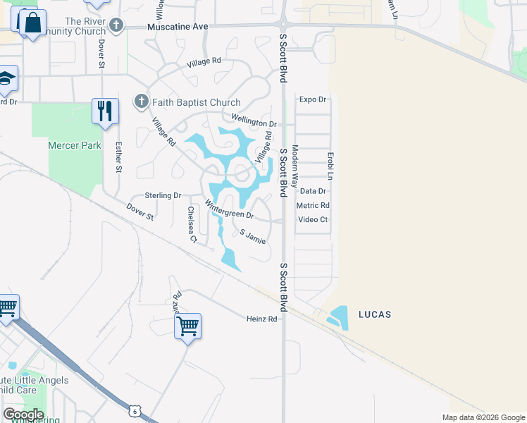 map of restaurants, bars, coffee shops, grocery stores, and more near 3456 North Jamie Lane in Iowa City