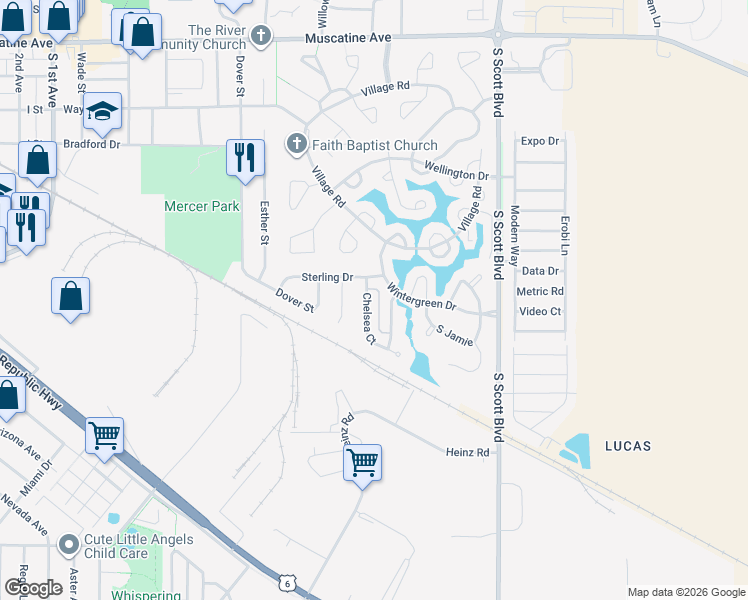 map of restaurants, bars, coffee shops, grocery stores, and more near 3129 Wintergreen Drive in Iowa City